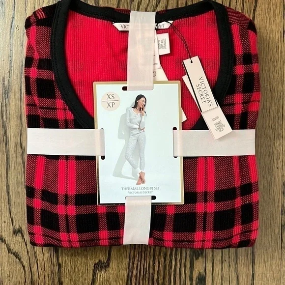 Victoria’s Secret Gingham/Plaid Long Sleeves Thermal Pajama Set Pjs XSmall - Picture 4 of 13
